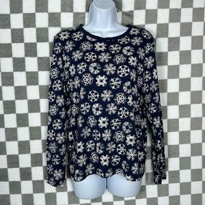 Land’s End S navy blue long sleeve snowflake print shirt